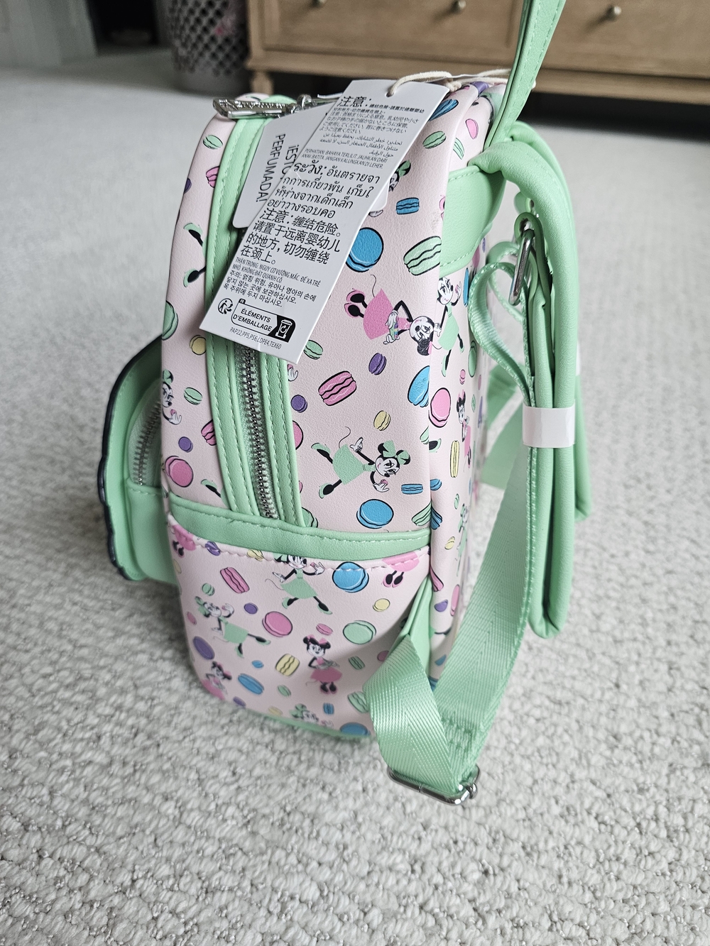 Rare Loungefly Macaron Print Pink & Mint Mini Backpack with Ears Headband - Picture 6 of 10